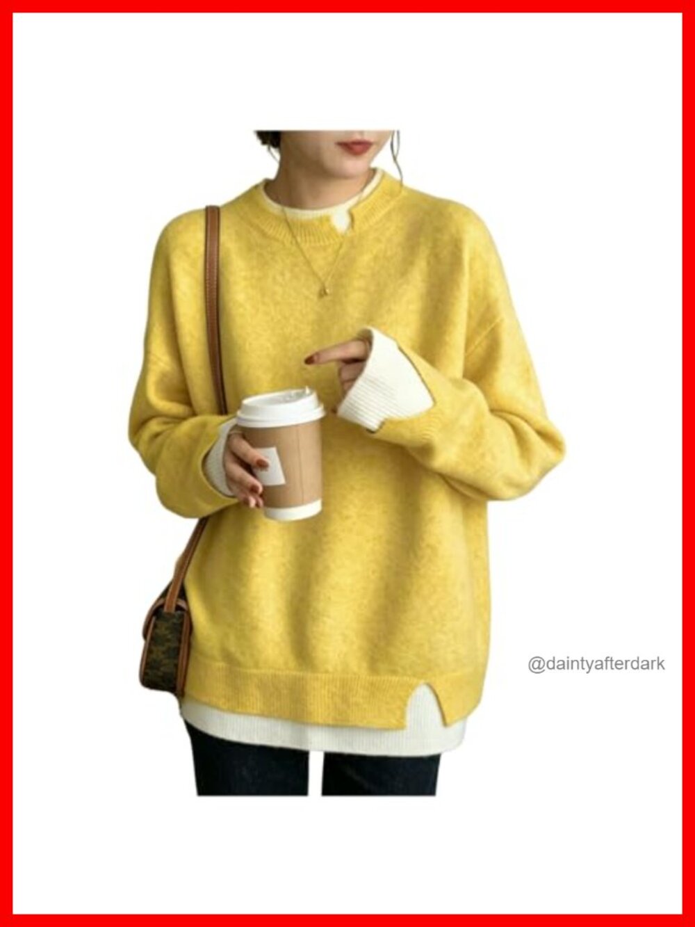 Crew Neck Contrast Knit Pullover Sweater - Long Sleeve Oversized Women's Sweater